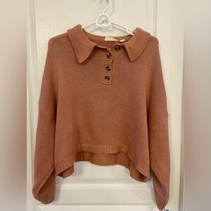 Polo Collar Knotted Cropped Sweater